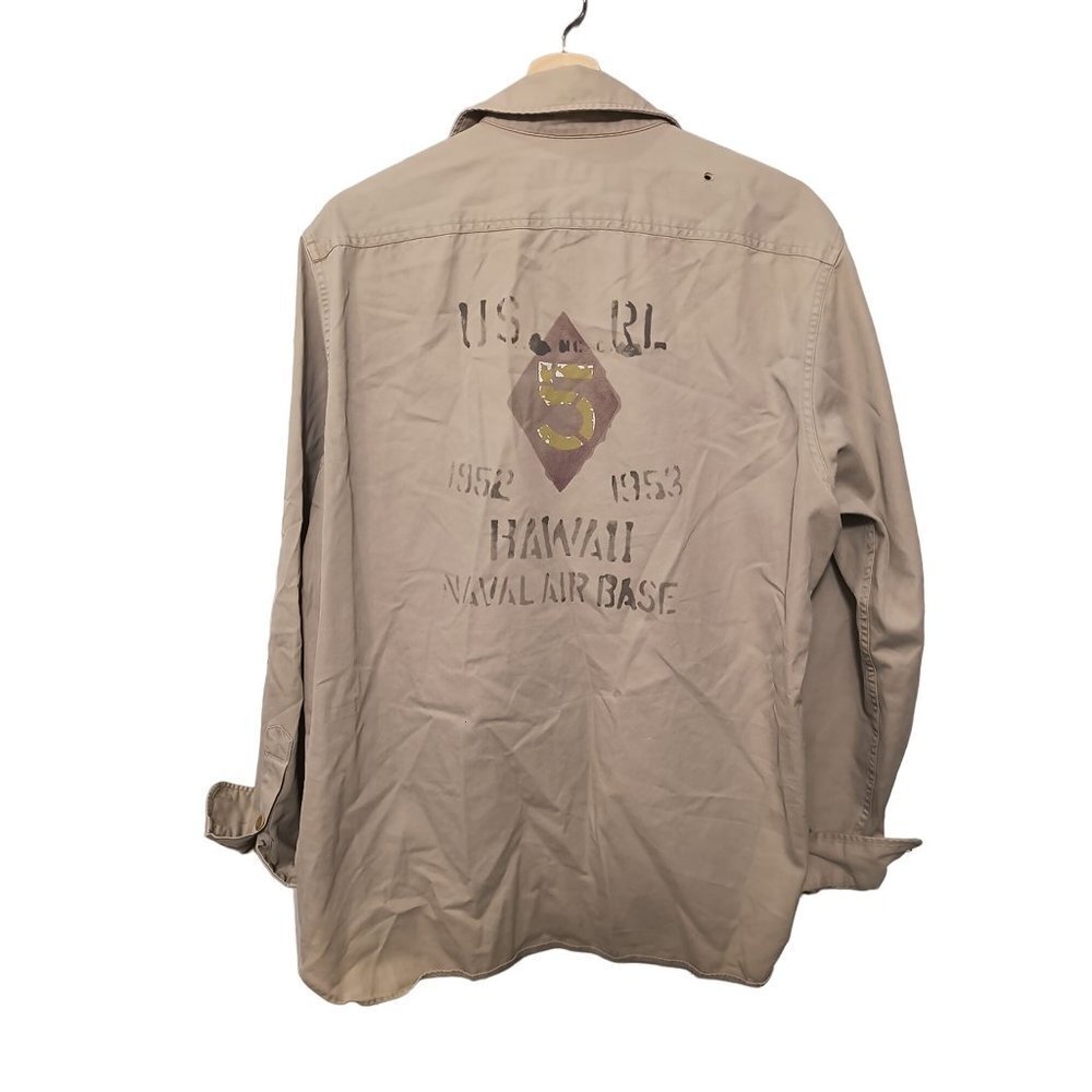 Vintage Polo Ralph Lauren Tan LS Hawaii Naval‎ Base Tan Men's Shirt Size Large